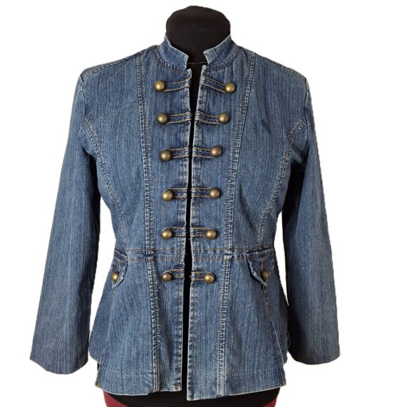 Vintage Womens Military Style Peplum Jean Jacket Sz XL Cropped Cotton Casual - Picture 2 of 16